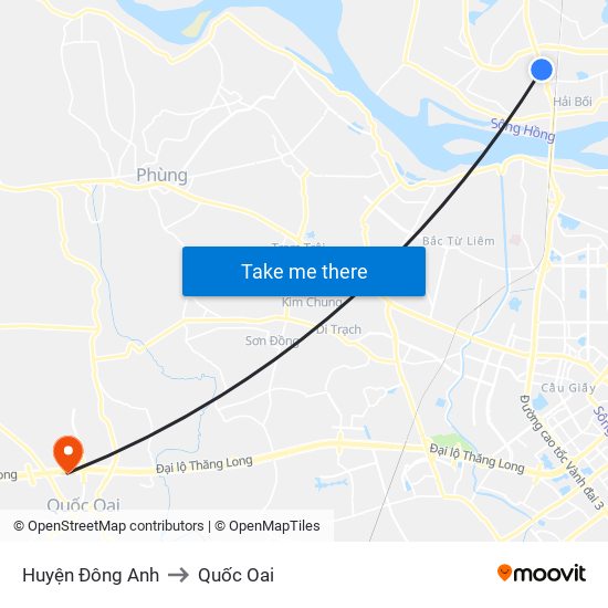 Huyện Đông Anh to Quốc Oai map