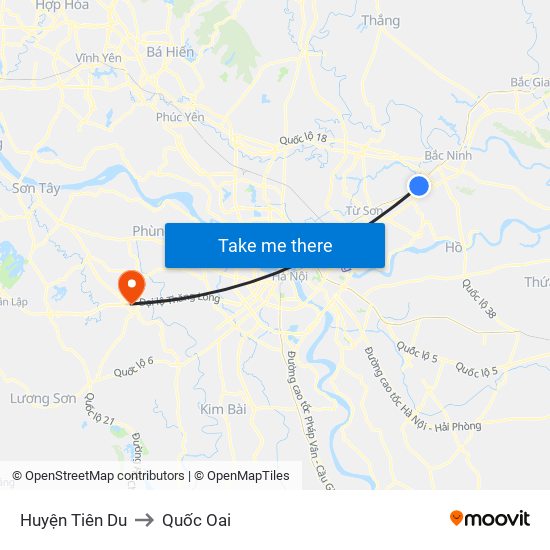 Huyện Tiên Du to Quốc Oai map