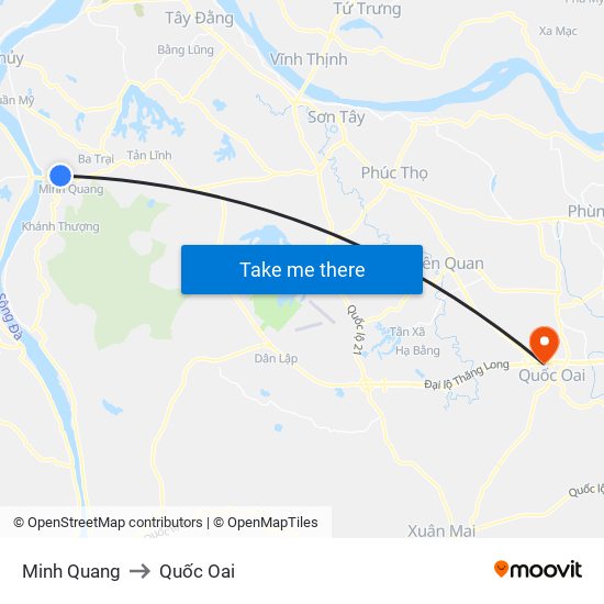 Minh Quang to Quốc Oai map