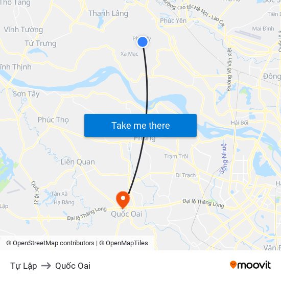 Tự Lập to Quốc Oai map