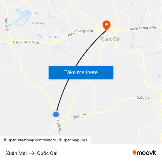 Xuân Mai to Quốc Oai map