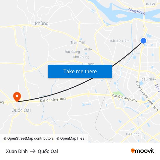 Xuân Đỉnh to Quốc Oai map