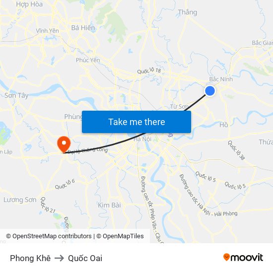 Phong Khê to Quốc Oai map