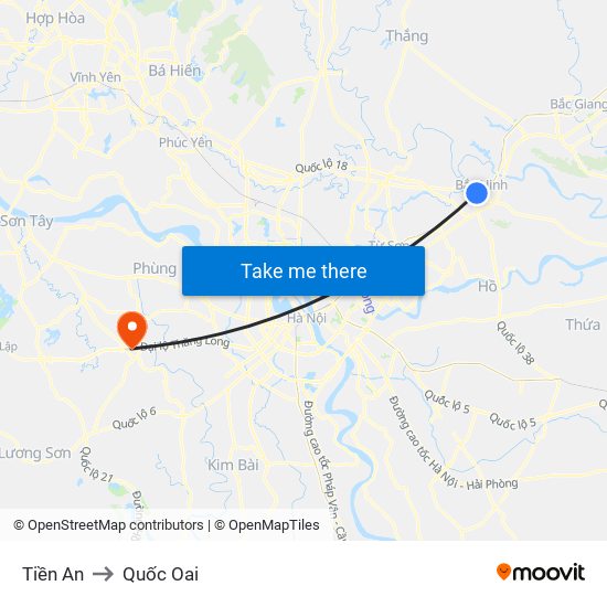 Tiền An to Quốc Oai map