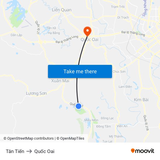 Tân Tiến to Quốc Oai map