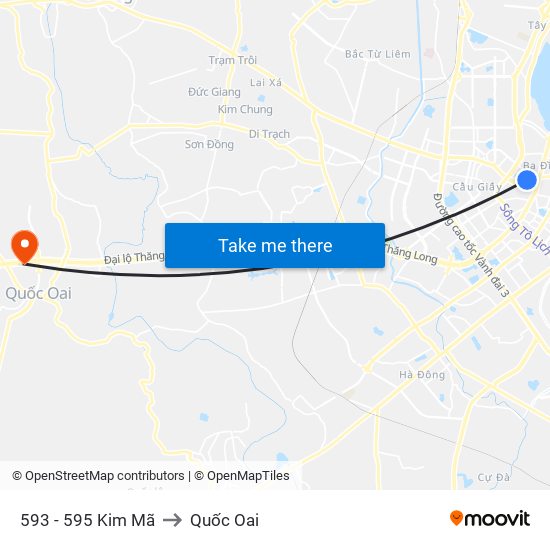 593 - 595 Kim Mã to Quốc Oai map