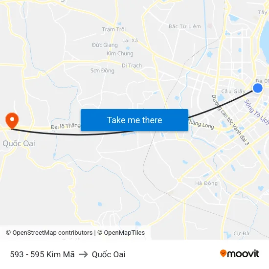 593 - 595 Kim Mã to Quốc Oai map