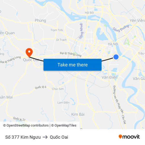 Số 377 Kim Ngưu to Quốc Oai map