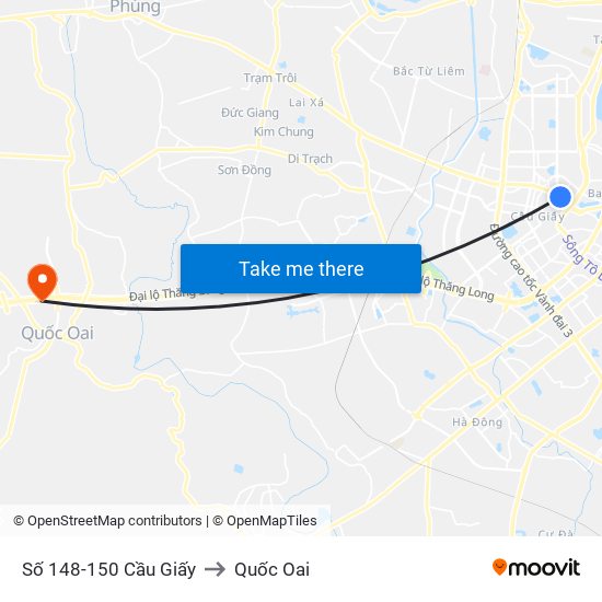 Số 148-150 Cầu Giấy to Quốc Oai map