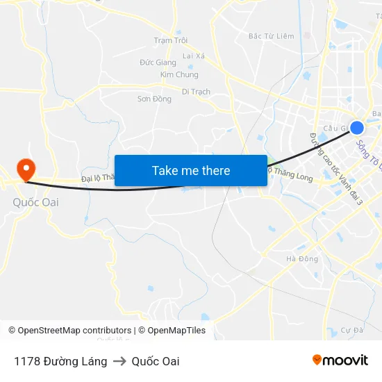 1178 Đường Láng to Quốc Oai map