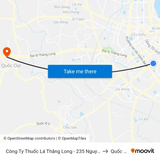 Công Ty Thuốc Lá Thăng Long - 235 Nguyễn Trãi to Quốc Oai map