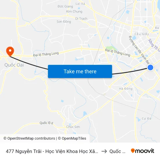 477 Nguyễn Trãi - Học Viện Khoa Học Xã Hội to Quốc Oai map