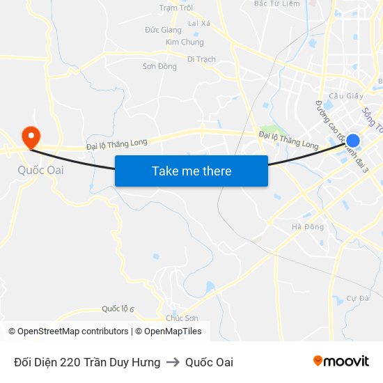 Đối Diện 220 Trần Duy Hưng to Quốc Oai map