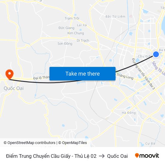 Điểm Trung Chuyển Cầu Giấy - Thủ Lệ 02 to Quốc Oai map