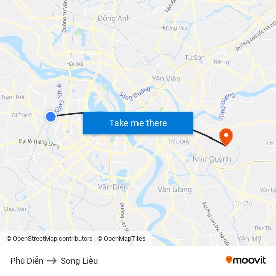 Phú Diễn to Song Liễu map