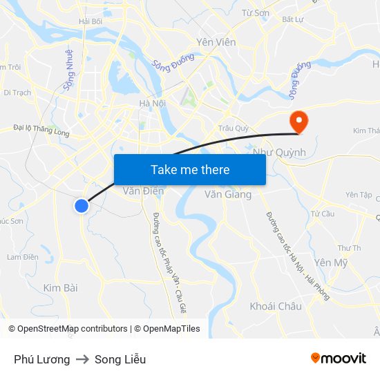 Phú Lương to Song Liễu map