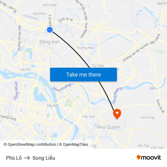 Phù Lỗ to Song Liễu map