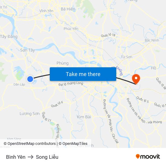 Bình Yên to Song Liễu map