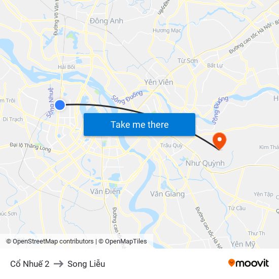 Cổ Nhuế 2 to Song Liễu map