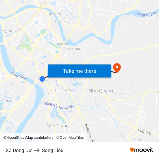 Xã Đông Dư to Song Liễu map