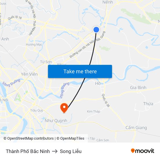 Thành Phố Bắc Ninh to Song Liễu map
