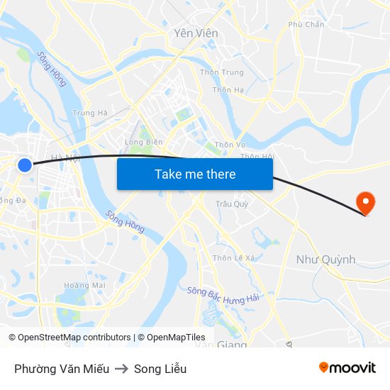 Phường Văn Miếu to Song Liễu map