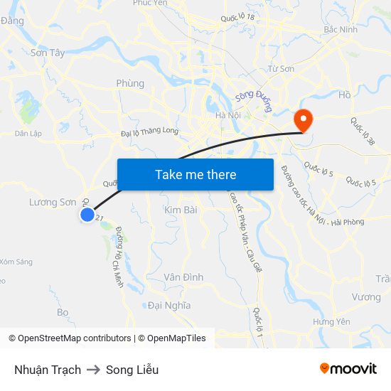 Nhuận Trạch to Song Liễu map