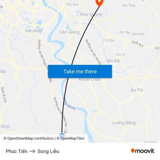 Phúc Tiến to Song Liễu map