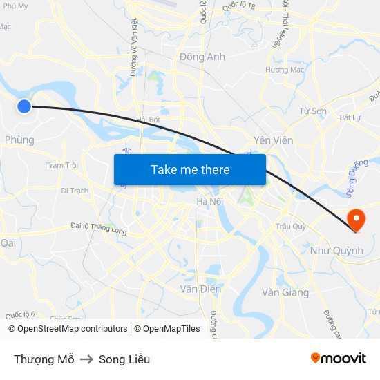 Thượng Mỗ to Song Liễu map