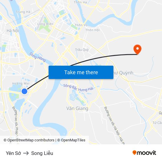 Yên Sở to Song Liễu map