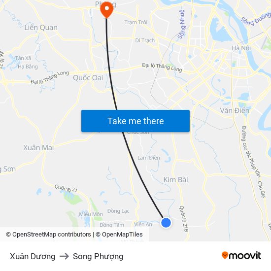 Xuân Dương to Song Phượng map