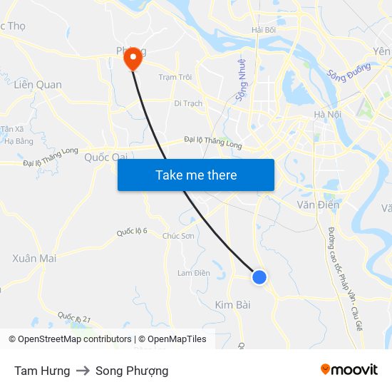 Tam Hưng to Song Phượng map