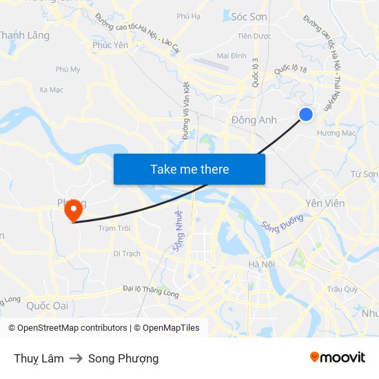 Thuỵ Lâm to Song Phượng map