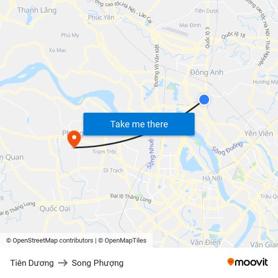 Tiên Dương to Song Phượng map