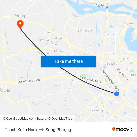 Thanh Xuân Nam to Song Phượng map
