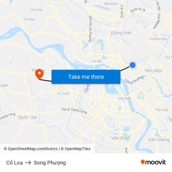 Cổ Loa to Song Phượng map