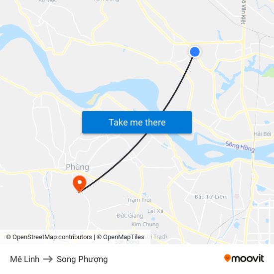 Mê Linh to Song Phượng map