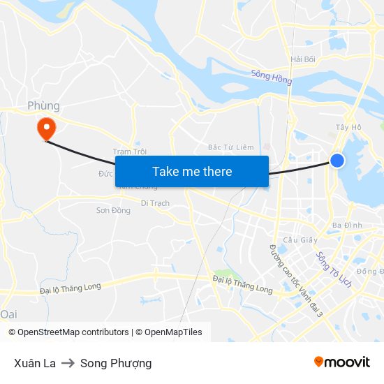 Xuân La to Song Phượng map