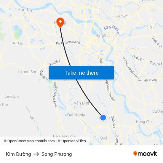 Kim Đường to Song Phượng map