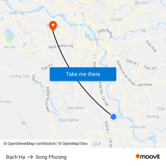 Bạch Hạ to Song Phượng map