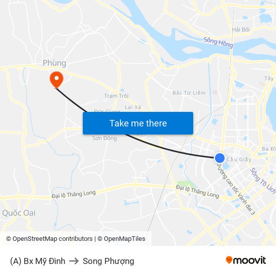 (A) Bx Mỹ Đình to Song Phượng map