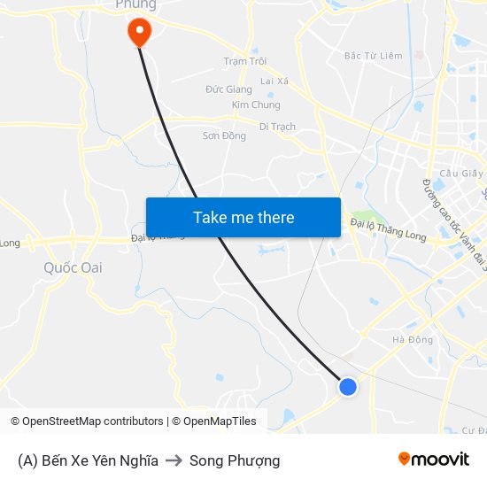 (A) Bến Xe Yên Nghĩa to Song Phượng map
