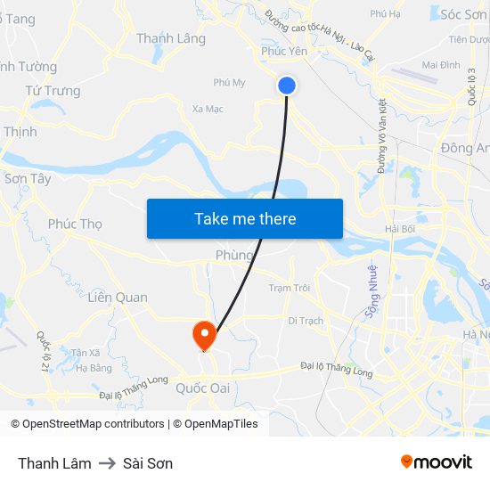 Thanh Lâm to Sài Sơn map