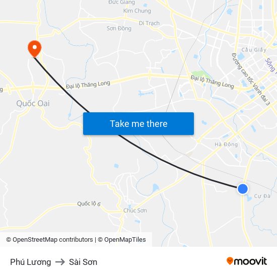 Phú Lương to Sài Sơn map