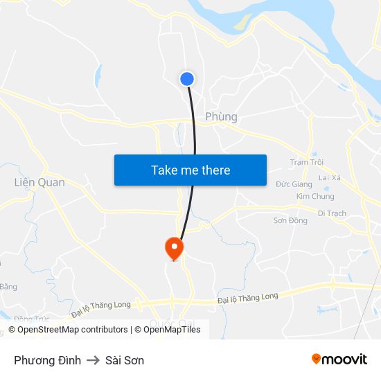 Phương Đình to Sài Sơn map