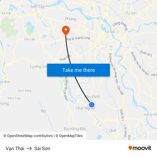 Vạn Thái to Sài Sơn map