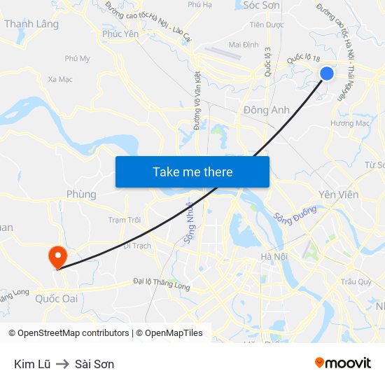 Kim Lũ to Sài Sơn map