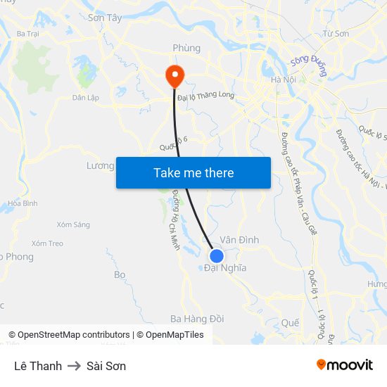 Lê Thanh to Sài Sơn map