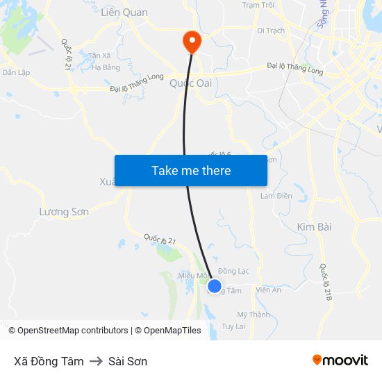 Xã Đồng Tâm to Sài Sơn map