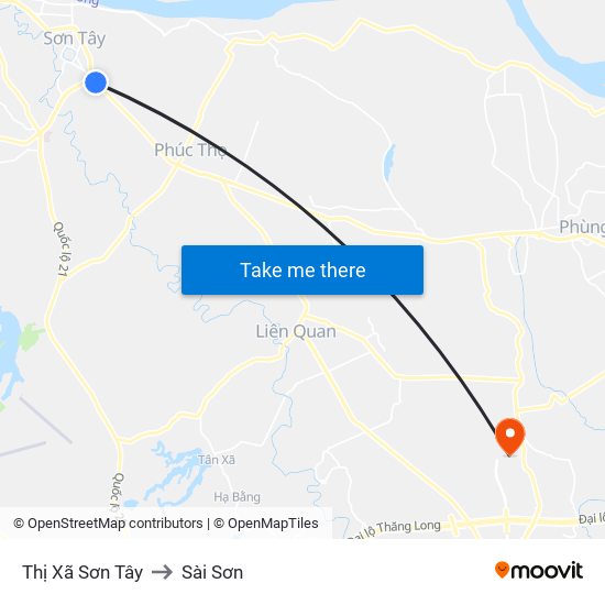 Thị Xã Sơn Tây to Sài Sơn map